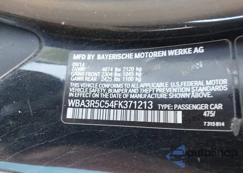 2015 BMW 435I xDrive из США, поврежденный, VIN WBA3R5C54FK371213